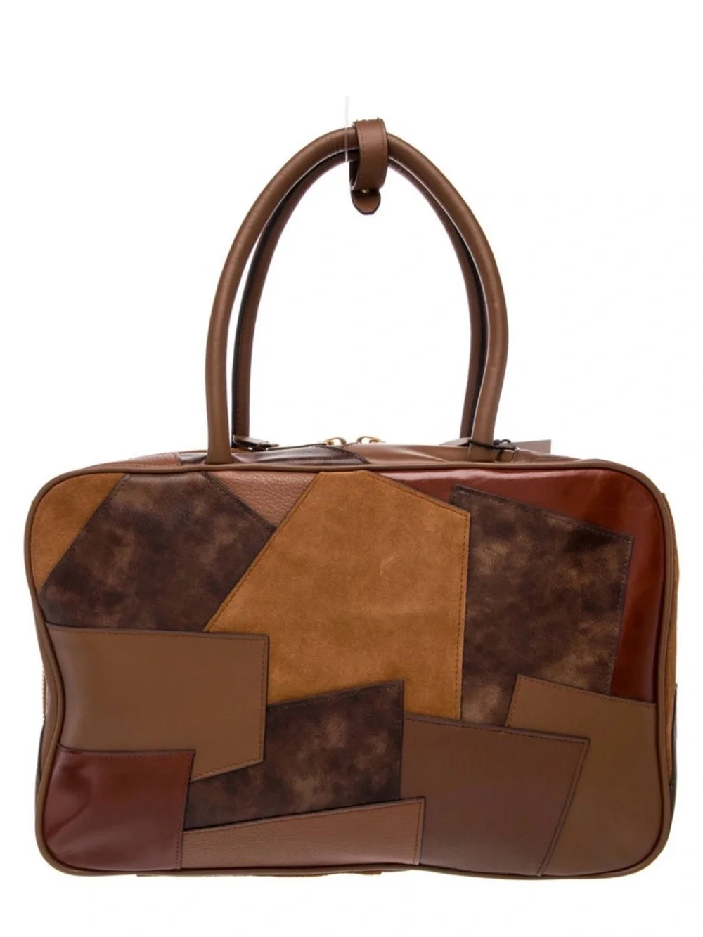 Miu Miu Patchwork Leather Briefcase in Mixed Brown Tones